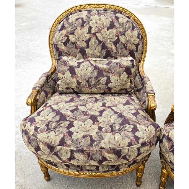 Gold Dm D & D Building Nyc French Louis XVI Style Giltwood Oversized Bergère Armchairs For Sale - Image 8 of 15