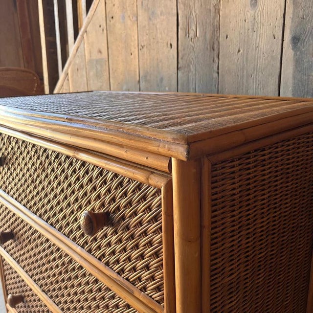 Wood Vintage Bamboo and Wicker Chest of Drawers For Sale - Image 7 of 13