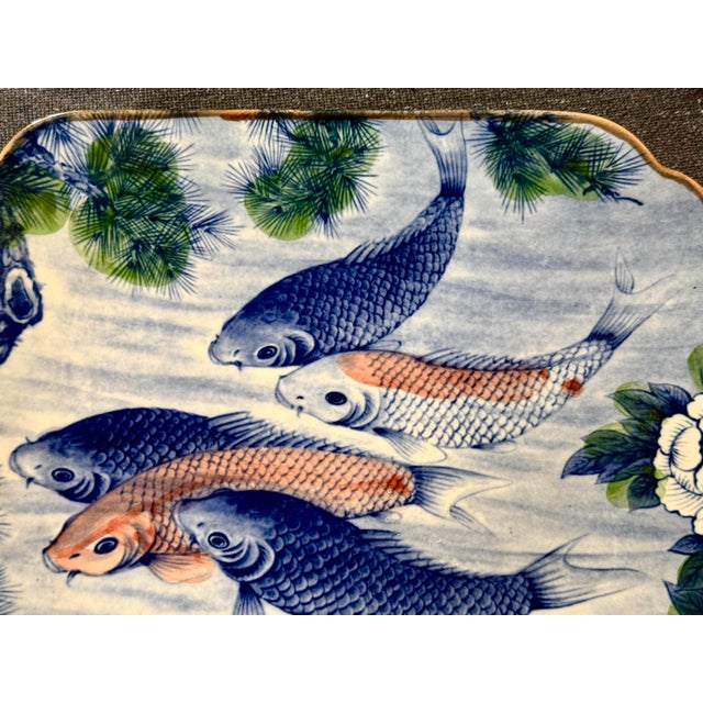 Chinoiserie Ceramic Platter With Koi Fish For Sale - Image 4 of 10
