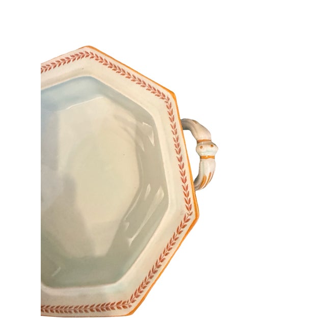 Vintage Chinoiserie Adams Calyx Ware Metz Aqua Blue Octagonal Covered Serving Dish For Sale - Image 9 of 11