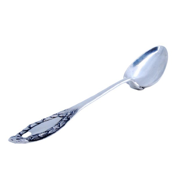 Silver Silver Rice and Serving Spoon with Reliefs and Medallion Handle For Sale - Image 8 of 8