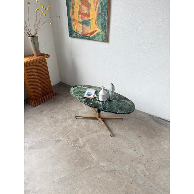 Metal Green Marble and Brass Coffee Table attributed to Michel Kin for Arflex, 1960s For Sale - Image 7 of 18