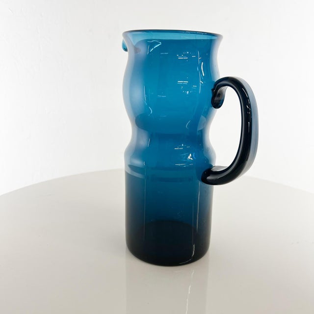 AMBIANIC presents Sculptural Murano Blue Glass Modern Pitcher 9.13 tall x 5.75 d x 3.88 diameter Original vintage...