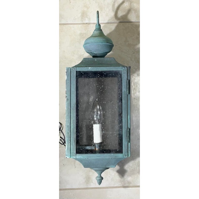 Single Vintage Brass Wall Hanging Lantern 6”w X 7”d X 19”.5 High For Sale - Image 10 of 11