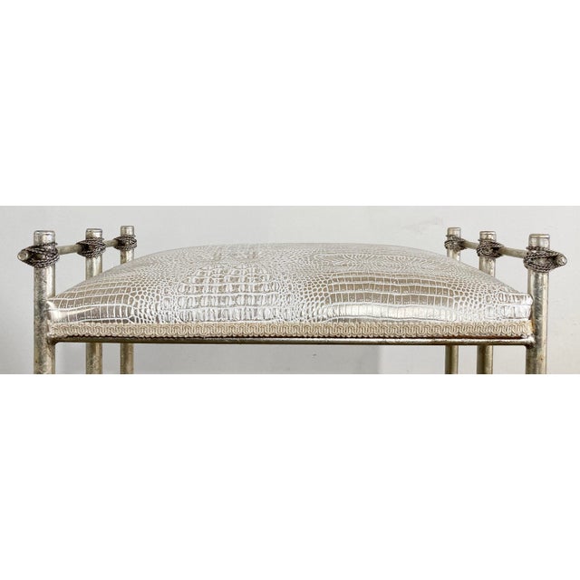Gold Vintage Maitland-Smith Style Vanity Stool With Metallic Croc Print Upholstery For Sale - Image 8 of 11