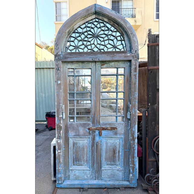 Early 20th Century Antique Jodhpur Indian Church Door With Mirror For Sale - Image 5 of 6