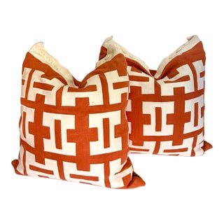 V Rug & Home Electric Orange Linen Euro Throw Pillows- a Pair For Sale