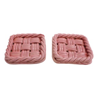 Pink Earthenware Bottle Coasters with Braided and Twisted Details from Vallauris, 1950s, Set of 2 For Sale