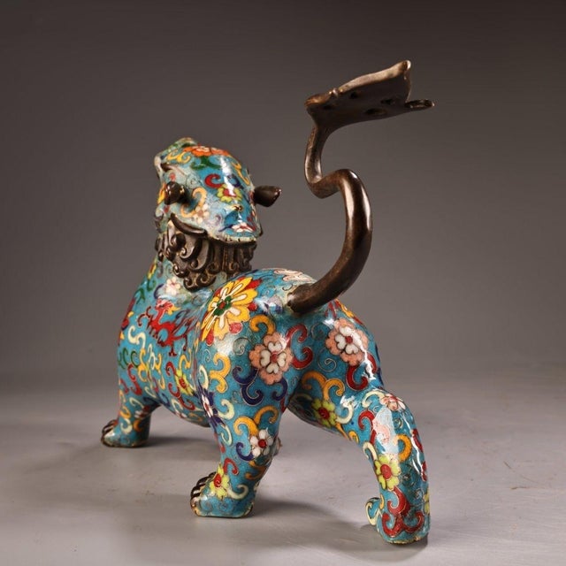 Metal Gilt Bronze Cloisonné Enamel Mythical Beast Figure For Sale - Image 7 of 9