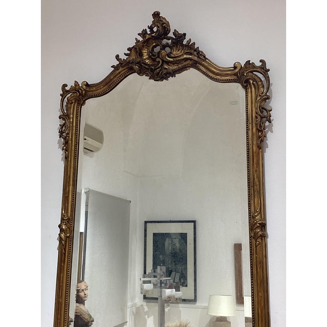 Rococo Antique French Gilded Wood Mirror, 1800s For Sale - Image 3 of 15