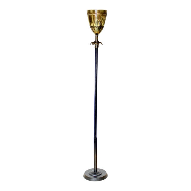 1950s Neoclassical Brass Chalice Torchiere Floor Lamp For Sale
