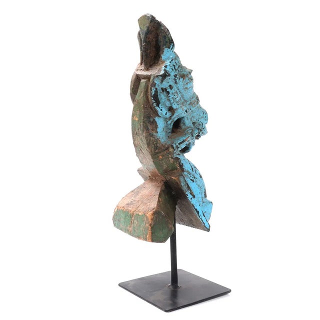 Indian 18th-Century Indian Hand-Carved & Painted Teakwood Horse Corbel on Stand For Sale - Image 3 of 9