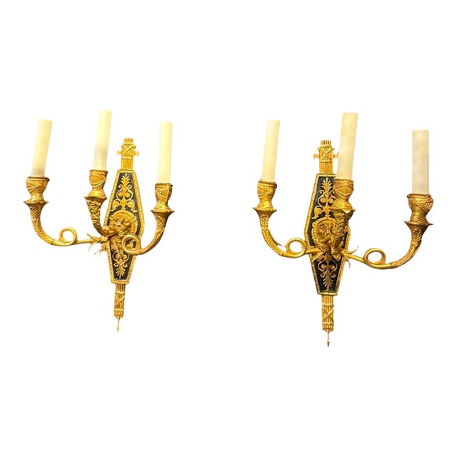 1920 French Empire Style Bronze Sconces With Lion Heads - a Pair For Sale