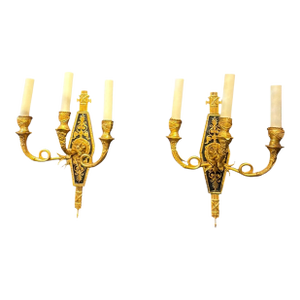 1920 French Empire Style Bronze Sconces With Lion Heads - a Pair