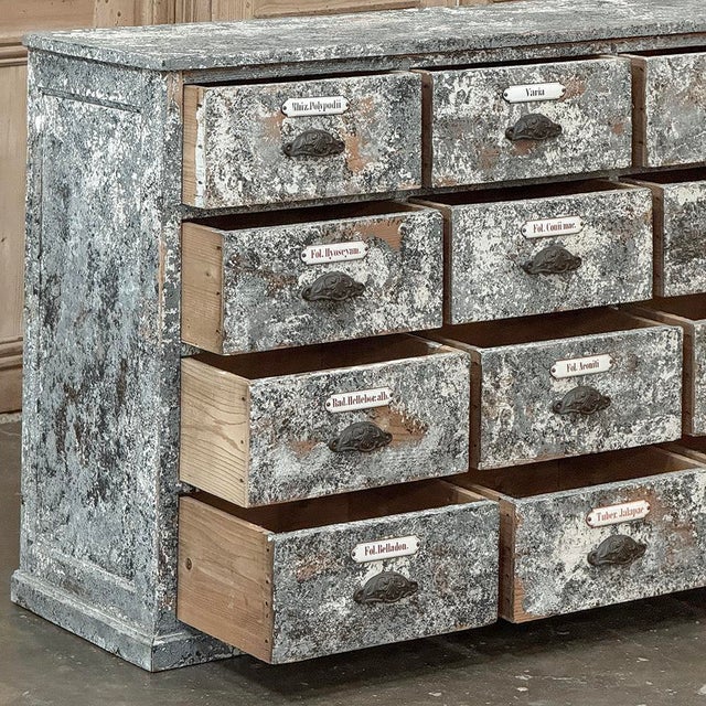 Antique Apothecary Cabinet ~ Credenza in Distressed Painted Pine For Sale - Image 15 of 18