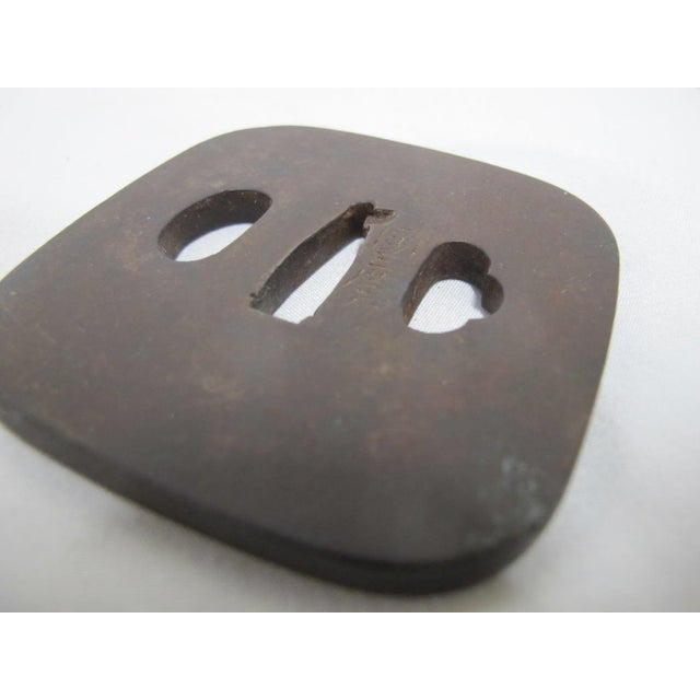 Japanese Antique Japanese Tsuba Iron Square Samurai Sword Guard Edo Period Signed For Sale - Image 3 of 6