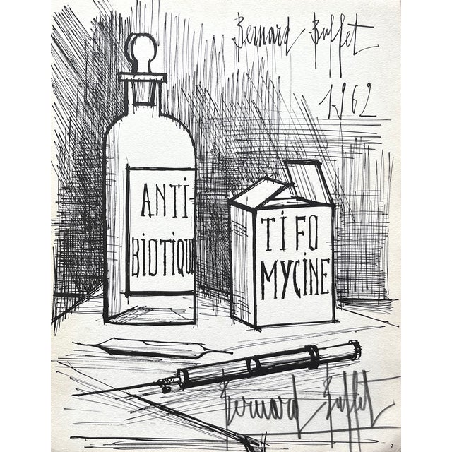 Figurative 1962 Bernard Buffet Tfomicine Pencil Hand-Signed Lithograph For Sale - Image 3 of 3