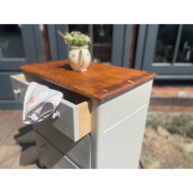 This charming antique chest of drawers has been repainted by us; the surface has been sanded and oiled. The interior has...