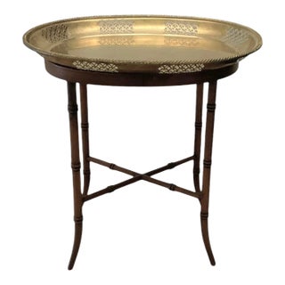 Late 20th Century Maitland-Smith Bamboo-Design Side Table With Brass Tray For Sale
