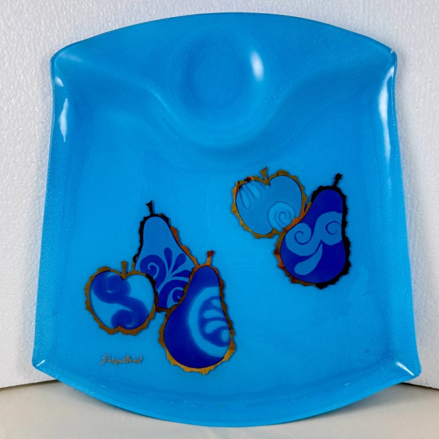 From the designer Georges Briard, and from the Pageant Fruit collection, a Peacock Blue glass serving tray, circa 1964....