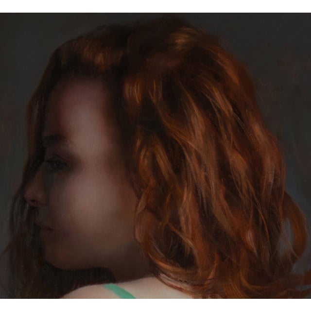 Early 21st Century Portrait in Green by Kelly Birkenruth | Oil on Panel Portrait of a woman with red hair in a green top. For Sale - Image 5 of 5