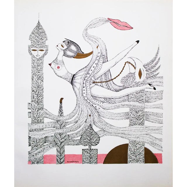 1968 Max Walter Svanberg "Aurora", Original Period Gold Leaf Lithograph For Sale