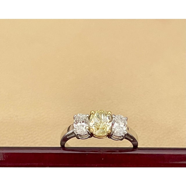 GIA Certified Natural Fancy Yellow & White Diamond Three Stone Engagement Ring For Sale - Image 14 of 18