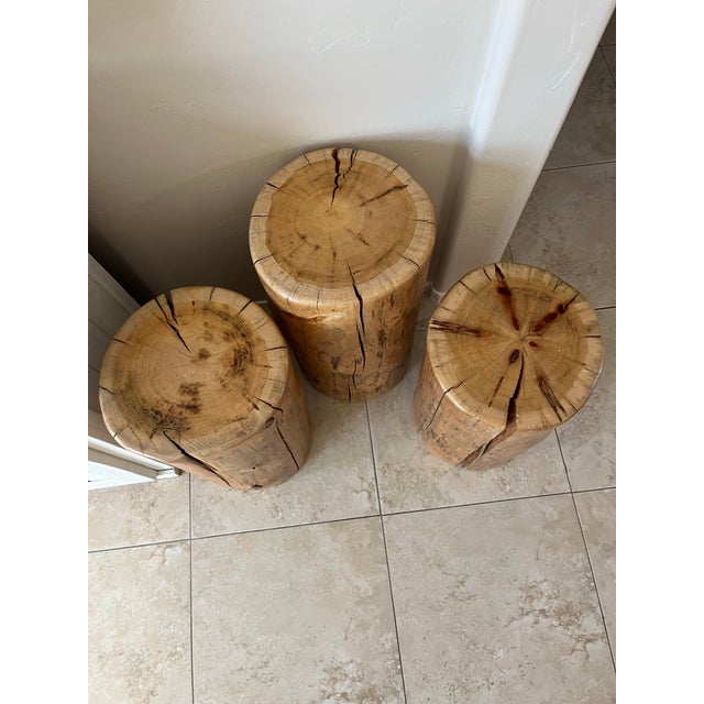 Set of Three Solid Wood Stump Side Tables For Sale - Image 4 of 12
