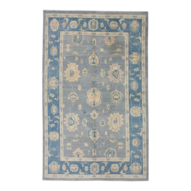 Gray & Blue Handmade Turkish Oushak Rug 6'2" X 9'11" For Sale