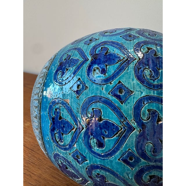 Ceramic 1960s Italian Bitossi Blue Glazed Pottery Vase For Sale - Image 7 of 12