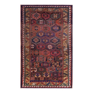 1860s Brown Geometric Tribal Antique n.w. Persian Savojbolagh Rug 4'8" X 7'4" Handknotted Wool Carpet For Sale