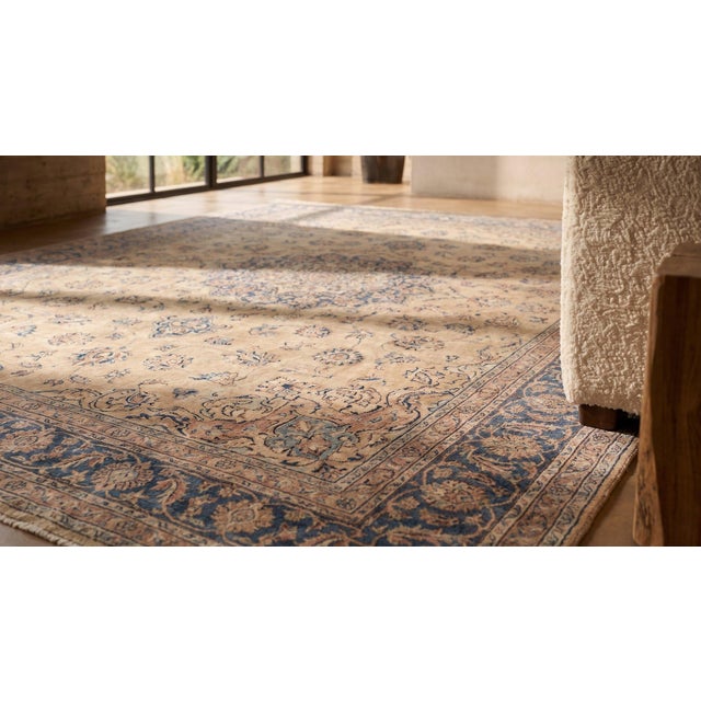 Textile 1920s Beige Medallion Traditional Antique Persian Kirman Rug 15'6" X 22'2" Handknotted Wool Carpet For Sale - Image 7 of 9