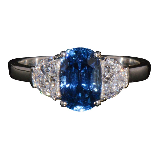 Gia Certified Natural 2.66cts if D Diamond Cornflower Blue Sapphire 950 Platinum 3 Stone Ring, Size 6 For Sale