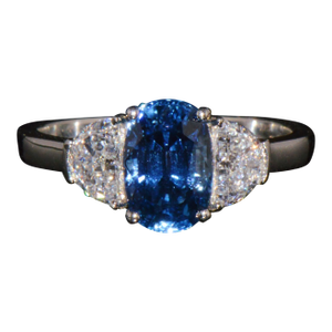 Gia Certified Natural 2.66cts if D Diamond Cornflower Blue Sapphire 950 Platinum 3 Stone Ring, Size 6