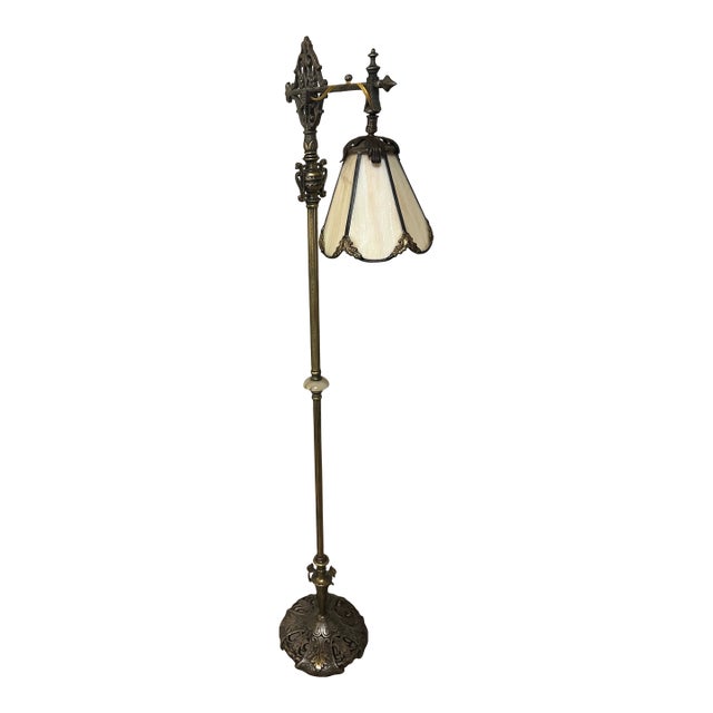 Mid 20th Century Gorgeous Vintage Tiffany-Style Bridge Arm Floor Lamp For Sale