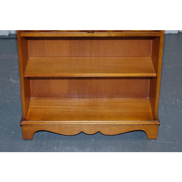Small Vintage Burr Yew Wood Open Library Bookcase with Drawers and Shelf For Sale - Image 5 of 16