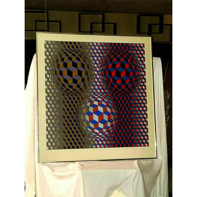 1980 "Nebulous" Op Art Abstract Silkscreen by Victor Vasarely, Framed For Sale - Image 13 of 13