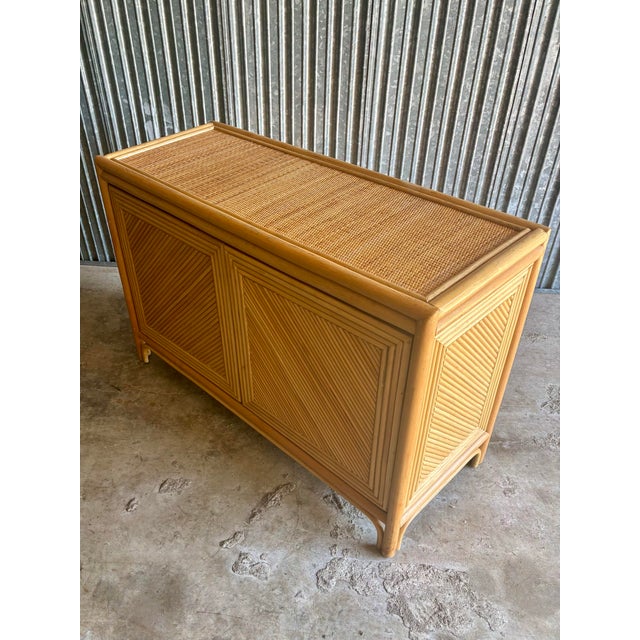 Mid-Century Modern Vintage Coastal Rattan Credenza - Split Reed Cabinet, 1970s For Sale - Image 3 of 9