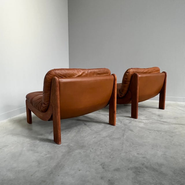 Brown Mid-Century Modern Leather Lounge Chairs, 1970s, Set of 2 For Sale - Image 8 of 13