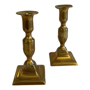 Late 18th Century Georgian Period Brass Candlesticks - a Pair