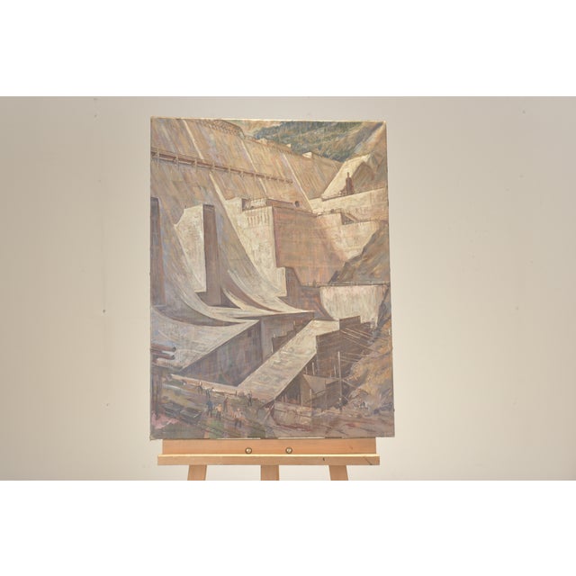 Oil Painting, Dam by Franz Edwin Gehrig Targis, Circa 1958 For Sale - Image 9 of 9