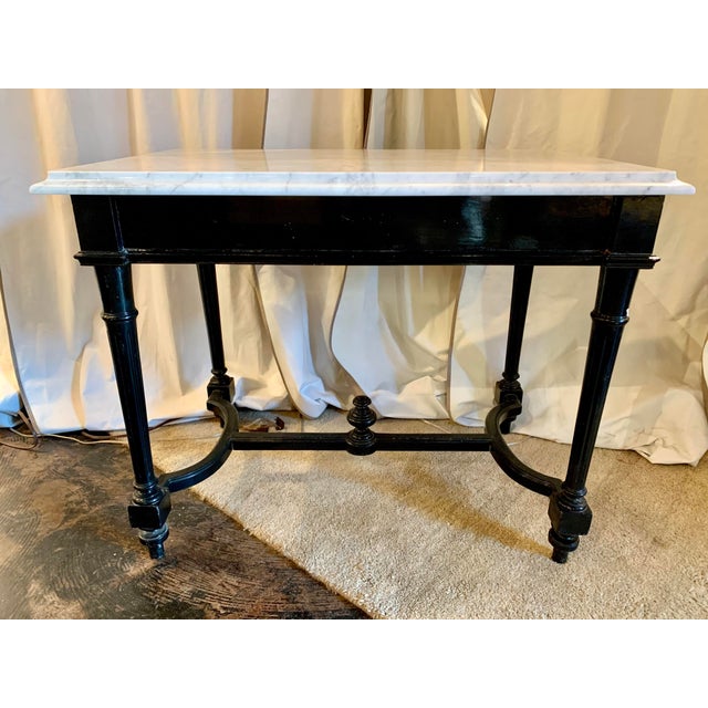 French Napoleon 3 Black Lacquered Table W/ Marble Top For Sale - Image 3 of 6