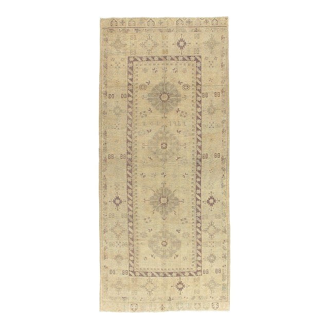 Vintage Beige Turkish Oushak Runner 4'9 X 11'3 For Sale