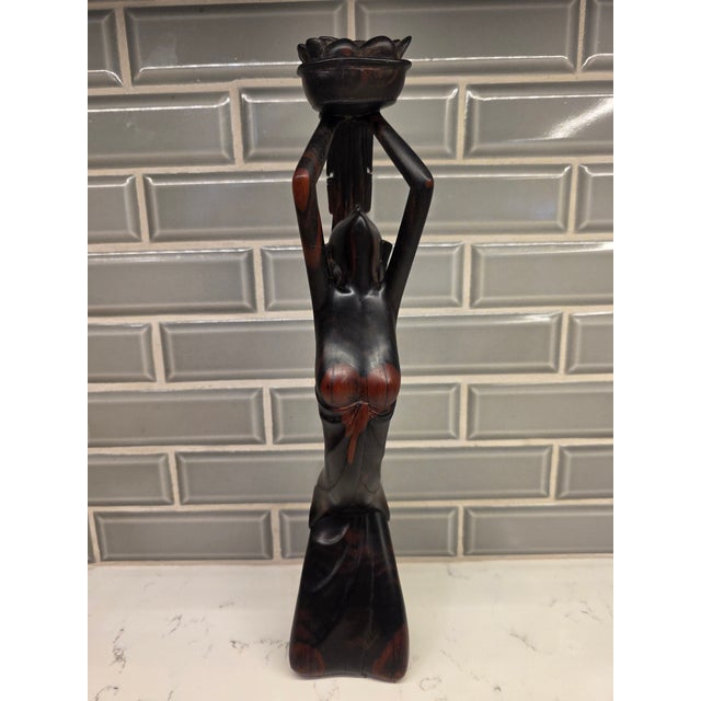 Art Deco Vintage Mid-Century Balinese Modernist Water Carrier – 14-Inch Two-Tone Ebony Carving For Sale - Image 3 of 10
