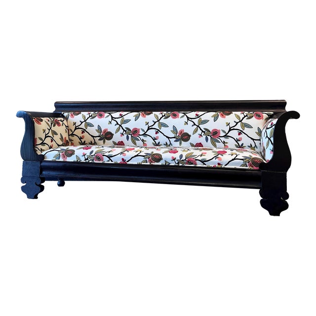 1830s Empire Style Embroidered Fig Antique Sofa For Sale