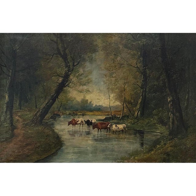 Beaux-Arts Framed Oil Painting on Canvas by J. Vanlint 'Landscape With Cows' For Sale - Image 3 of 17
