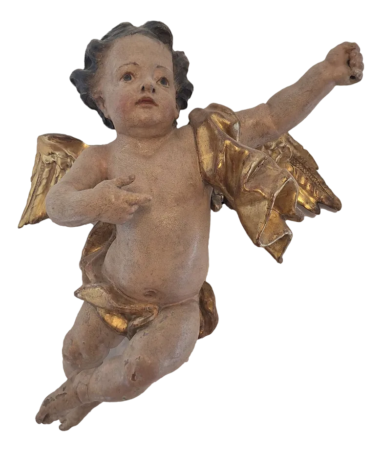Winged Cherub琴弾天使1870sブロンズ彫刻FoundryMarks After Schwanthaler, Baroque Angel, 1800s, Wood | Chairish