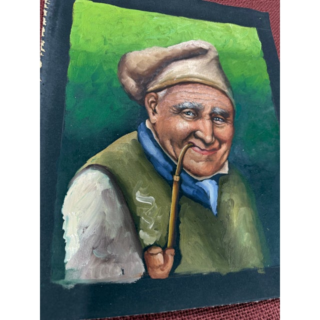 Traditional Oil Painting 1950s Loose Colorful Old Man With Pipe From Italy For Sale - Image 3 of 4