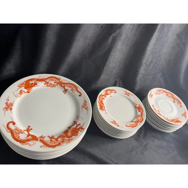 1990s Tiffany & Co. Fukagawa Red Dragon Dinnerware Set 32 Pieces