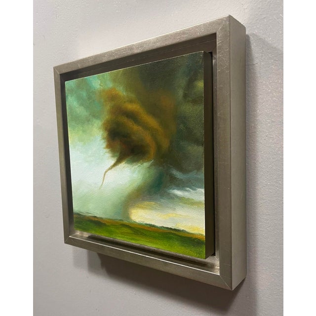 Abstract Funnel II by Dana Hawk | Oil on panel Oil painting of a tornado in a stormy landscape For Sale - Image 3 of 3